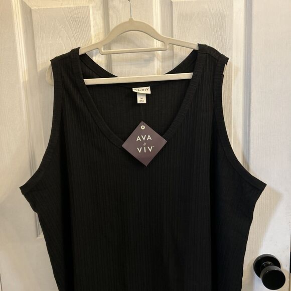 NWT Ava & Viv Tank Top 3X Black Plus Size Ribbed Cotton Blend Sleeveless Shirt - Picture 5 of 16